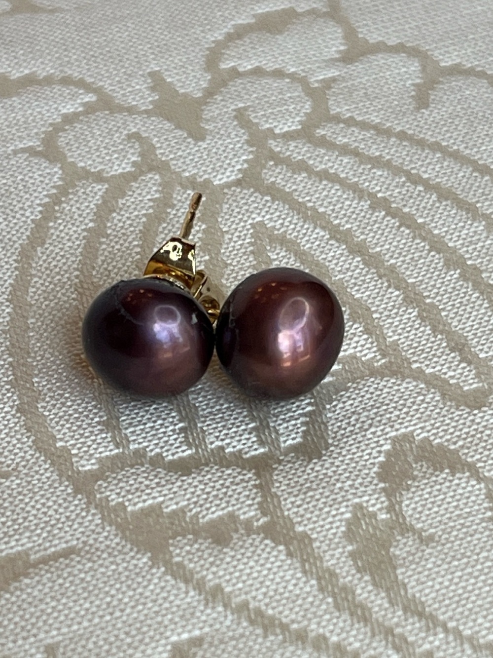 Hand Crafted Dark Plum Purple Stud Earrings with Gold Backs 8 mm